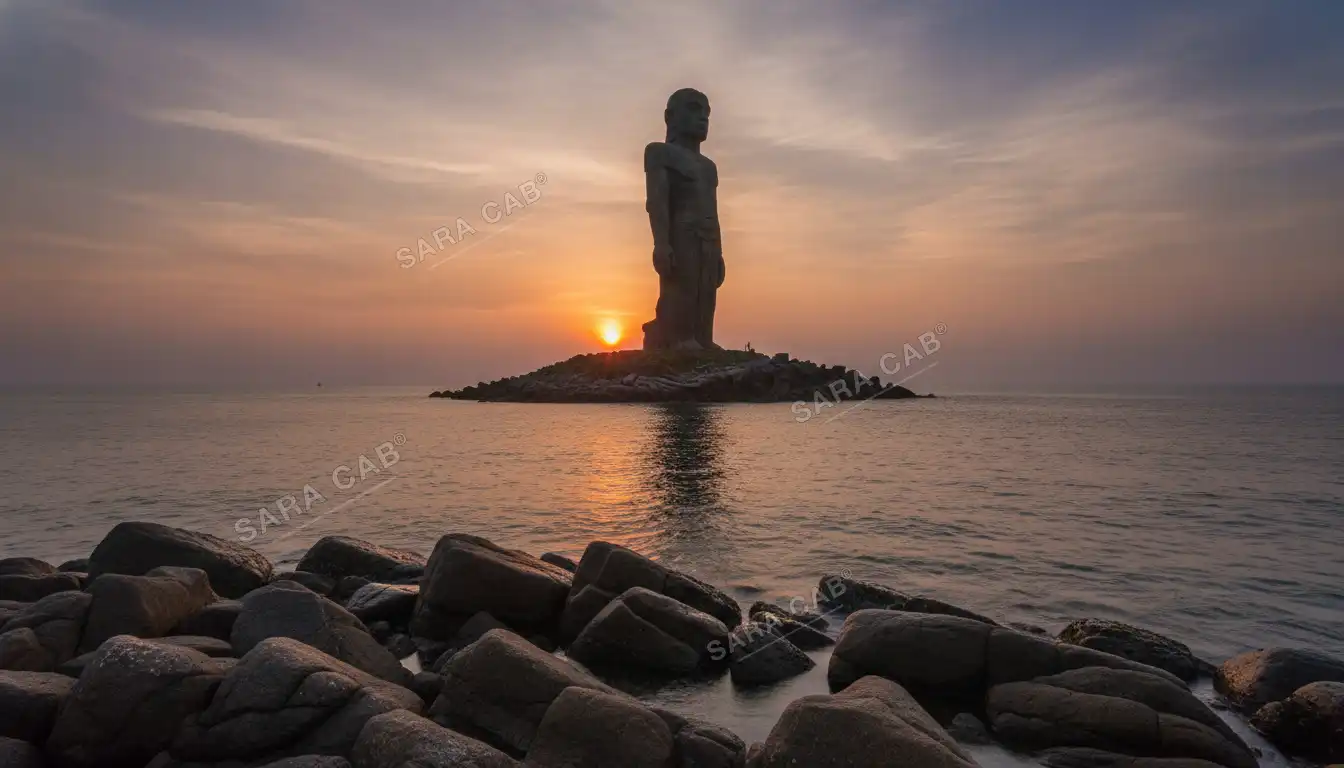 The Thiruvalluvar statue on its rock off the southern tip of India
