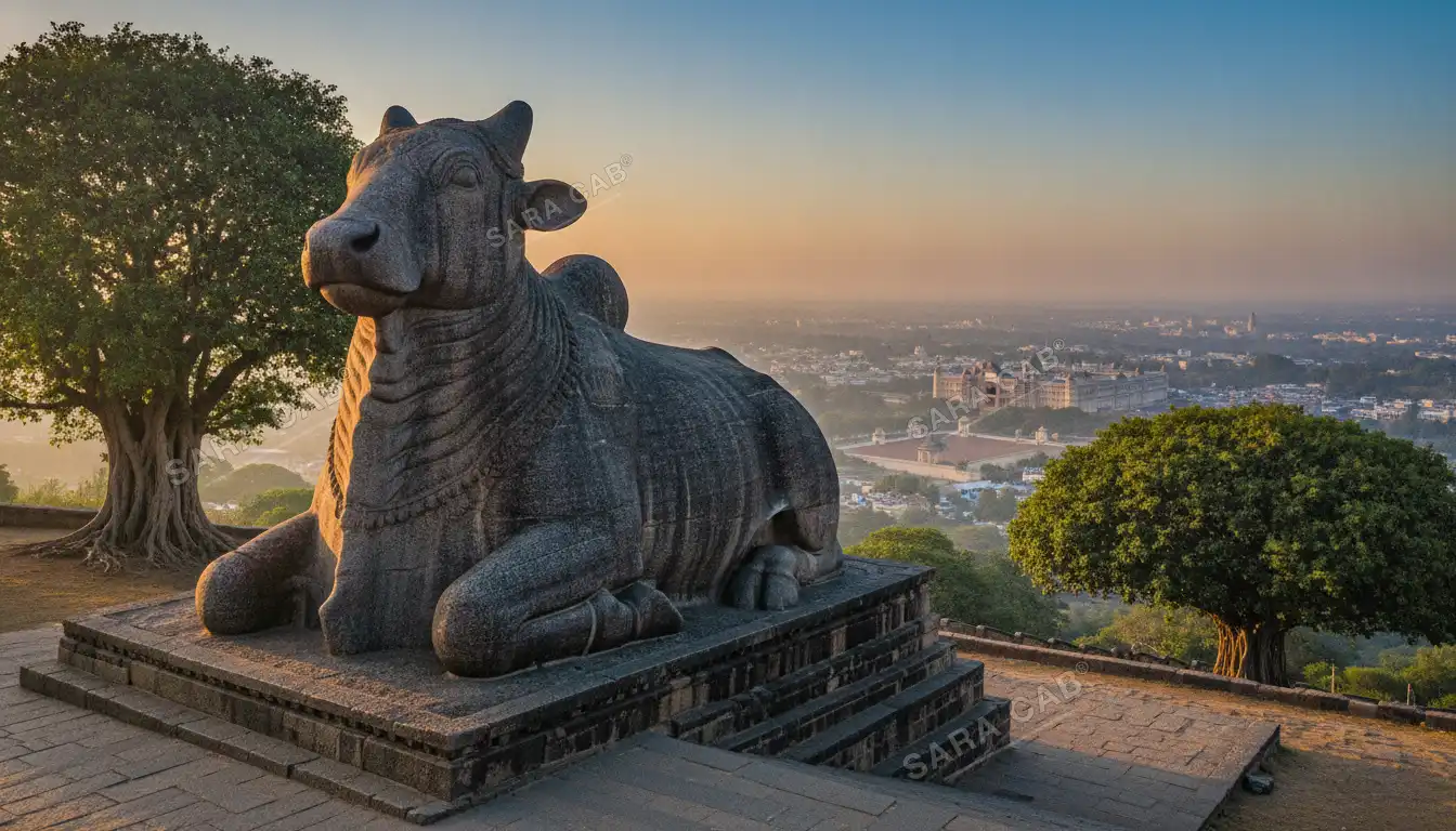 The great carved Nandi on the Chamundi hillside above Mysore