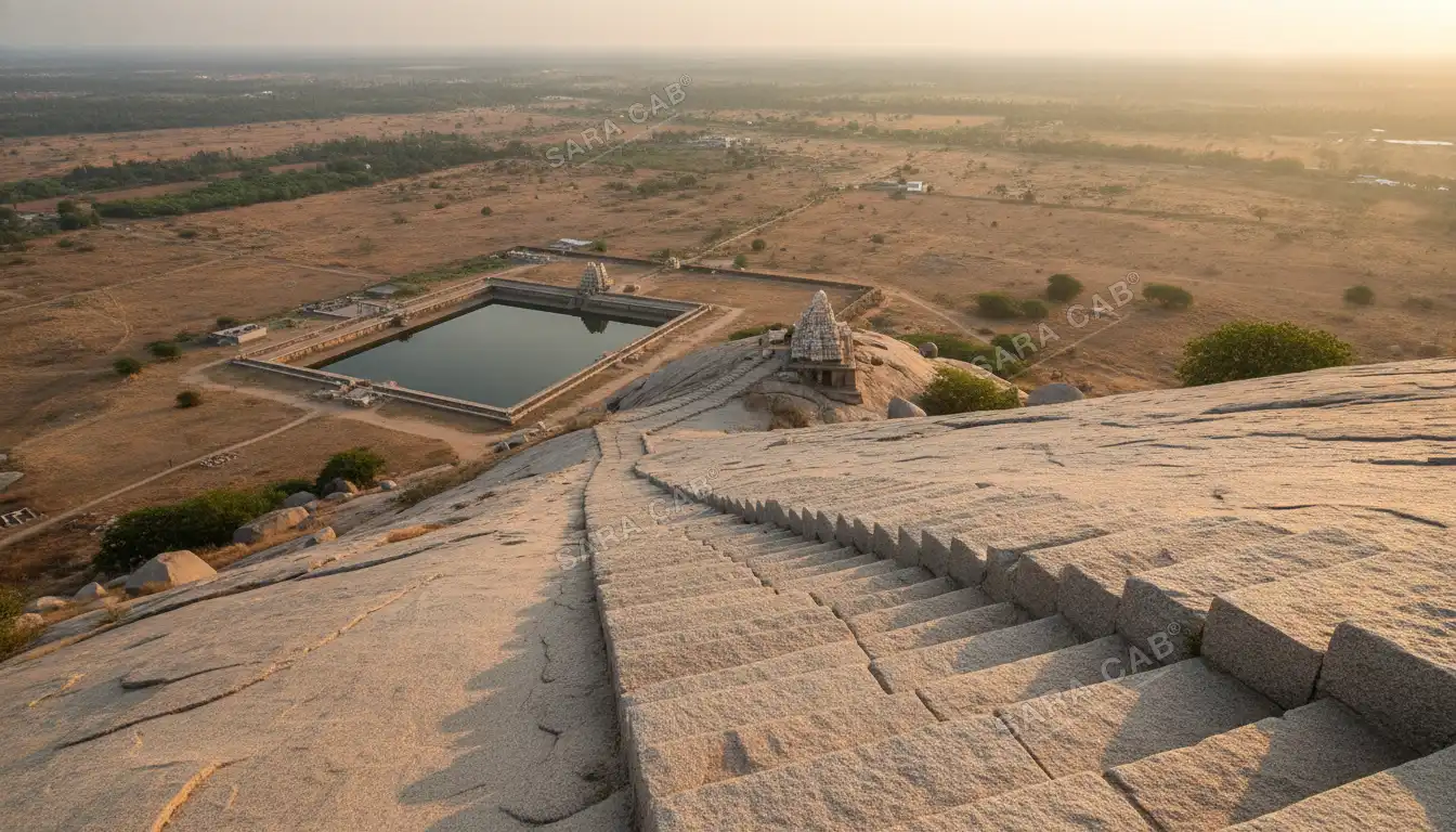 Steps cut into bare granite climbing toward the summit shrine at Shravanabelagola