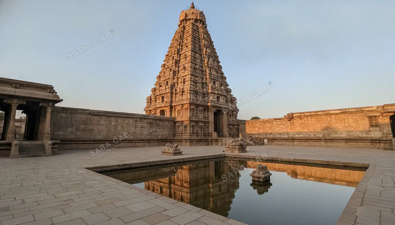 The great vimana of the Brihadeeswarar temple at Thanjavur, seen from the courtyard