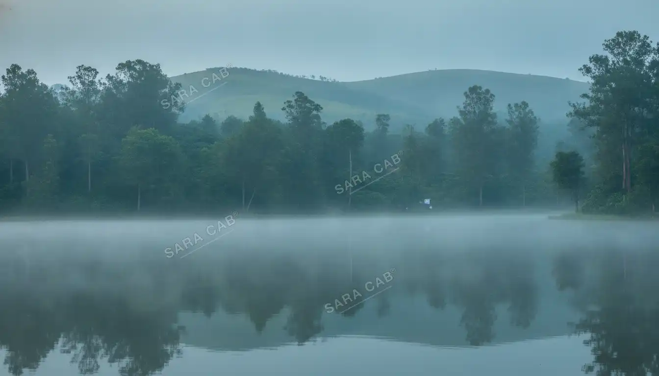 A misty lake in the Shevaroy hills at Yercaud, above Salem